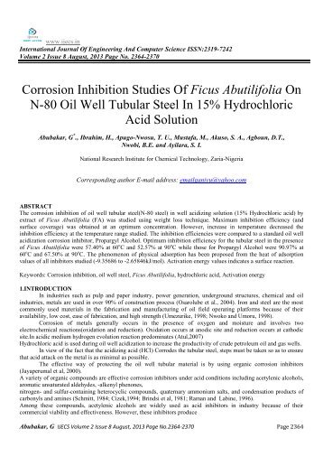 Corrosion Inhibition Studies Of Ficus Abutilifolia On N-80 Oil ... - Ijecs