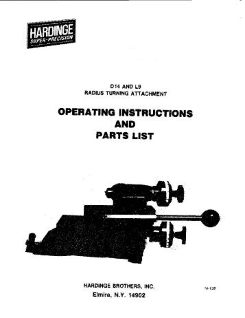 Hardinge D14 and L9 Radius Turning Attachment for ... - AAFRadio