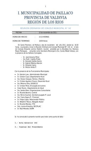 Acta SesiÃ³n Ordinaria NÂº143. 23-11-2011 - Ilustre Municipalidad de ...