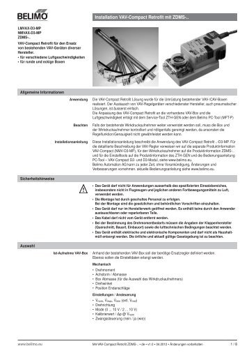 Installation VAV-Compact Retrofit mit ZDMS-.. - Belimo