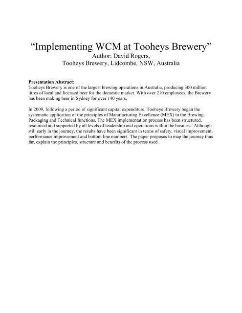 Implementing World Class Manufacturing at Tooheys Brewery