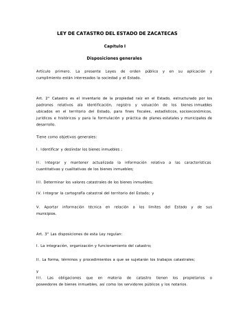 LEY DE CATASTRO DEL ESTADO DE ZACATECAS - Finanzas