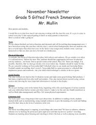 November Newsletter Grade 5 Gifted French Immersion Mr. Mullin