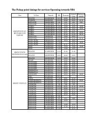 The Pickup point timings for services Operating towards NH4 - KSRTC