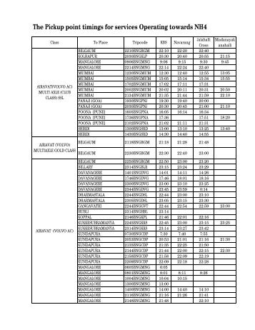 The Pickup point timings for services Operating towards NH4 - KSRTC