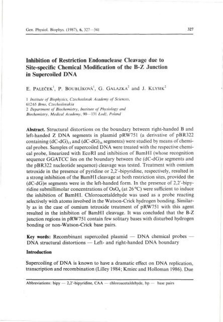 Inhibition of Restriction Endonuclease Cleavage due to ... - Gpb.sav.sk