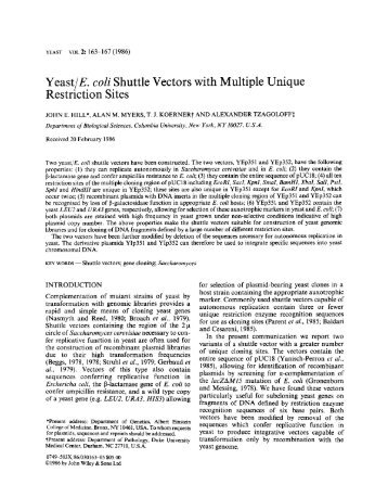 Yeast/E. coli shuttle vectors with multiple unique restriction ... - iGEM