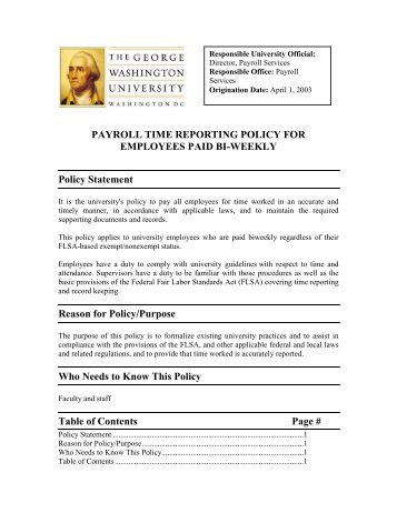 PAYROLL TIME REPORTING POLICY FOR EMPLOYEES PAID BI ...