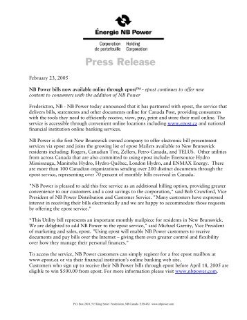 Press Release - Énergie NB Power