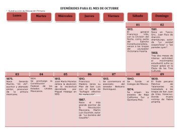 EFEMÉRIDES PARA EL MES DE OCTUBRE 01 02 03 04 05 06 07 ...