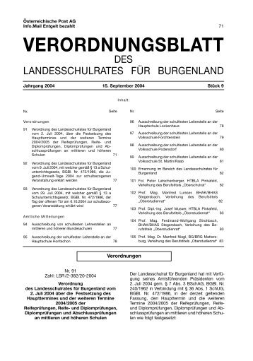 VERORDNUNGSBLATT - Landesschulrat für Burgenland