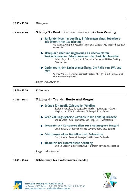 EVA Konferenz: Zahlungssysteme - European Vending Association