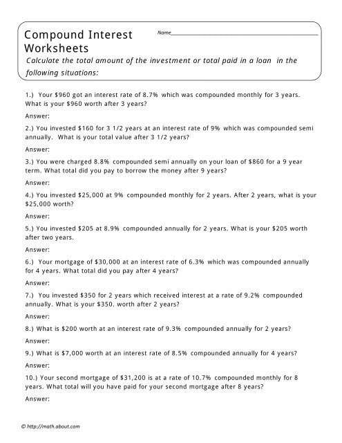 Compound Interest Worksheets - About.com