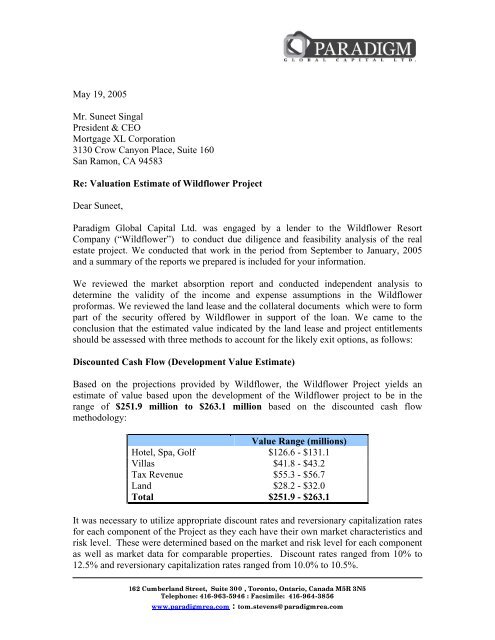 Estimated Value of Wildflower Land Lease