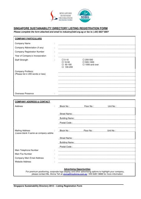 singapore sustainability directory 2012 listing registration form