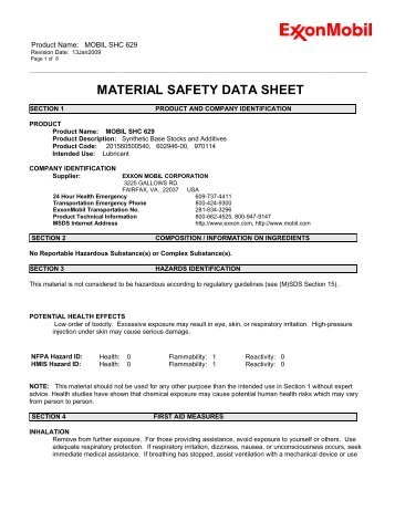 Mobil SHC 629 MSDS - Duravac.co.uk