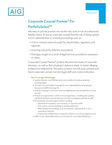 Corporate Counsel Premier® For PortfolioSelectSM - AIG.com