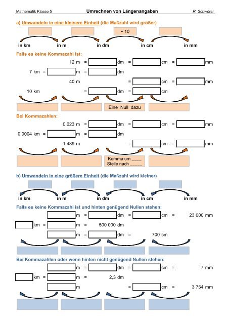 Umrechnen von LÃ¤ngenangaben a) Umwandeln in eine kleinere ...