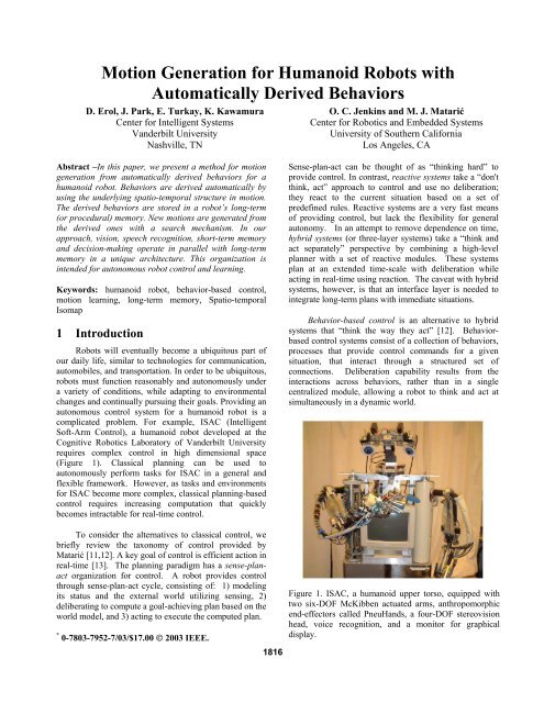 Motion Generation for Humanoid Robots with ... - Brown University