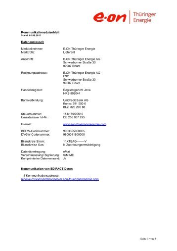 Kommunikationsdatenblatt ETE - E.ON Thüringer Energie AG