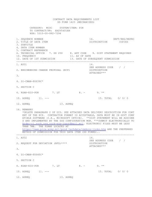 contract data requirements list dd form 1423 (mechanized)