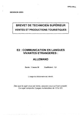 allemand - Bts Tourisme