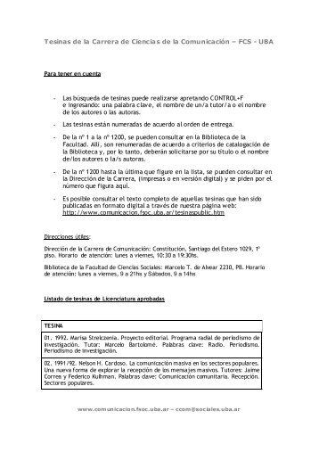 Listado de tesinas aprobadas (Pdf) - Universidad de Buenos Aires