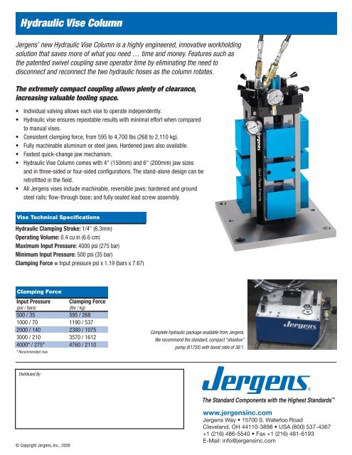 Hydraulic Vise Column - Jergens Inc.