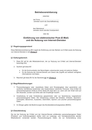 Betriebsvereinbarung Einführung von elektronischer Post (E-Mail ...