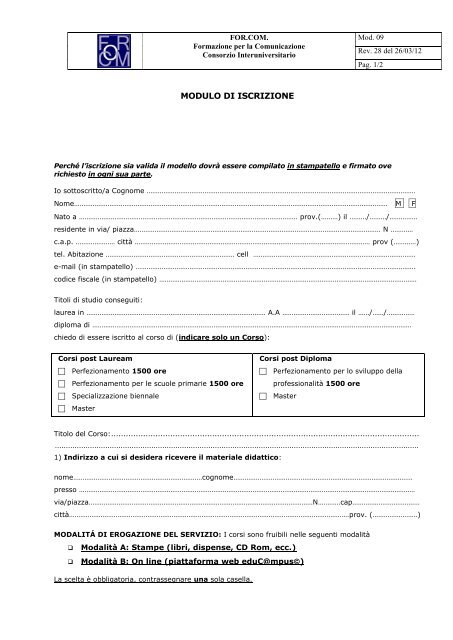 Modulo Di Iscrizione Consorzio Interuniversitario For Com