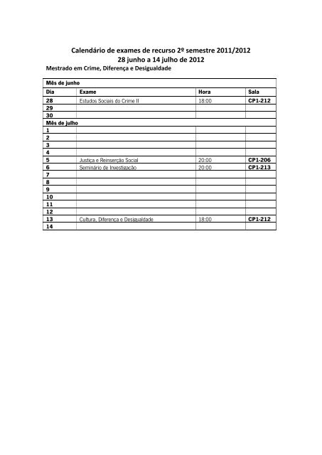 CalendÃ¡rio de Exames 2Âº Semestre 2Âº Ciclo 2011/2012 - ICS