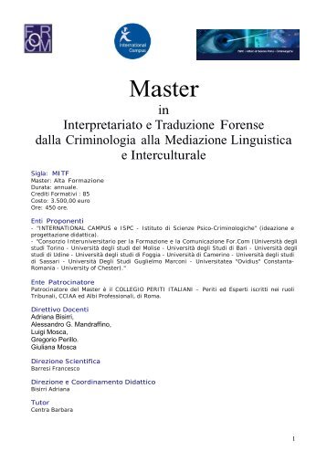 MASTER in “Interpretariato e Traduzione Forense” - Consorzio ...