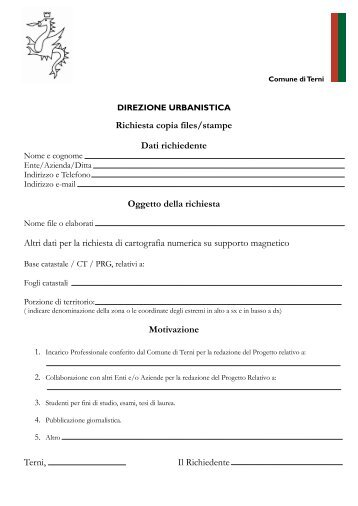 Scarica il modulo richiesta materiale cartografico - Comune di Terni