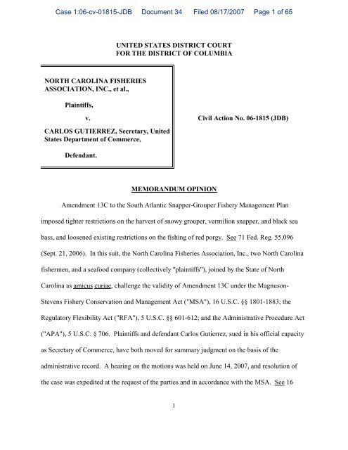 Judge's Opinion on Snapper Grouper Amendment 13C - SAFMC.net