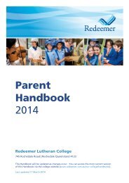 Parent Handbook 2013 - Redeemer Lutheran College