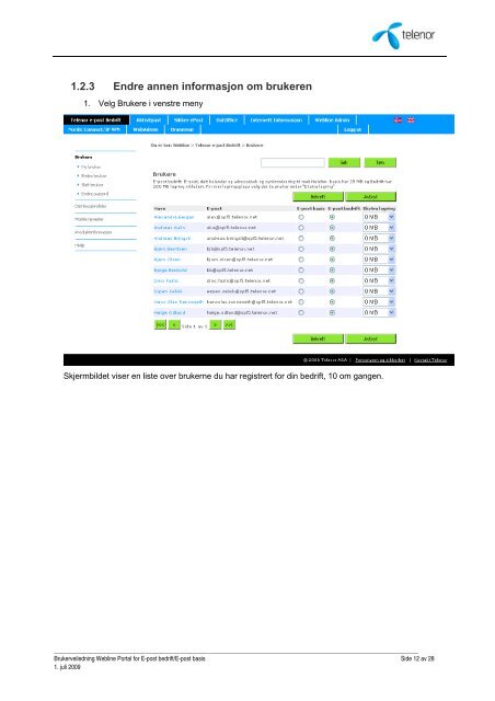 Brukerveiledning Webline Portal for E-post Bedrift/E-post ... - Telenor