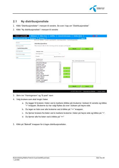 Brukerveiledning Webline Portal for E-post Bedrift/E-post ... - Telenor
