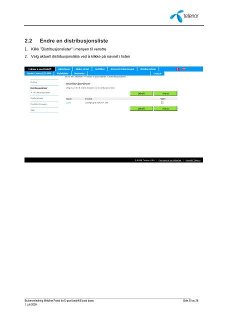 Brukerveiledning Webline Portal for E-post Bedrift/E-post ... - Telenor