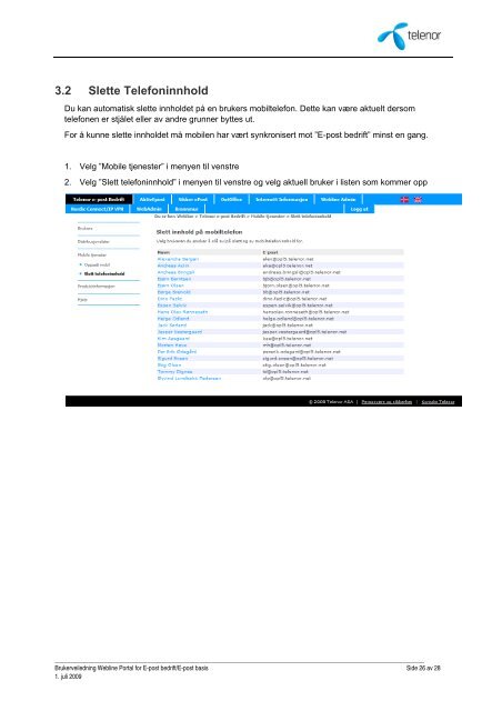 Brukerveiledning Webline Portal for E-post Bedrift/E-post ... - Telenor