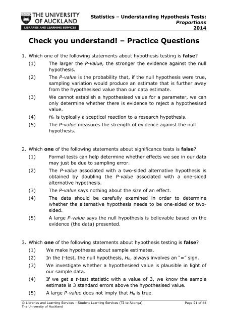 STATISTICS â UNDERSTANDING HYPOTHESIS TESTS