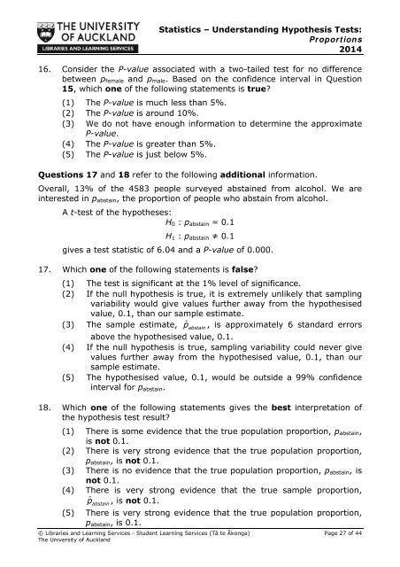 STATISTICS â UNDERSTANDING HYPOTHESIS TESTS