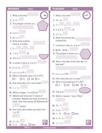 Download pages from Daily Mental Math, Grade 5 - Didax ...