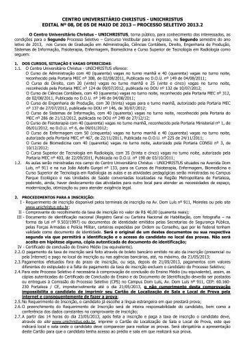 Edital nº8/2013 - Faculdade Christus