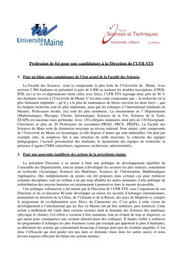 Profession de foi pour une candidature à la Direction de l'UFR STS