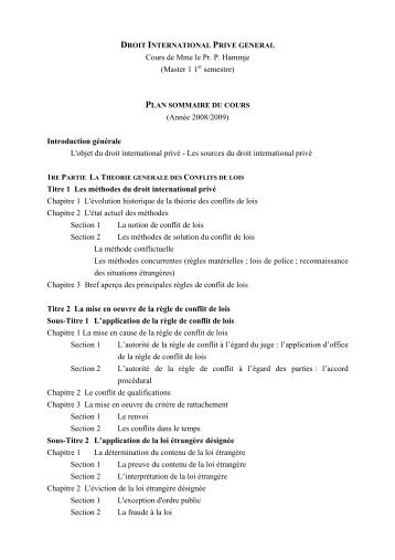 Cours de Mme le Pr. P. Hammje (Master 1 1 semestre) (AnnÃ©e 2008 ...