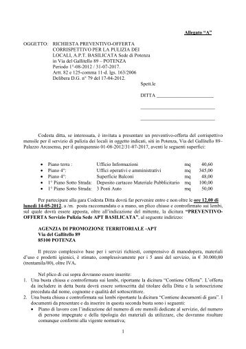 A - Schema lettera invito pulizia uffici Potenza - APT Basilicata