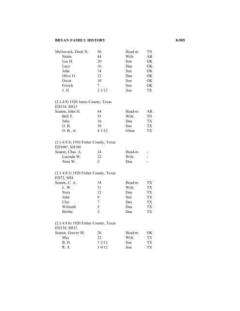 BRYAN FAMILY HISTORY - Interactive Family Histories