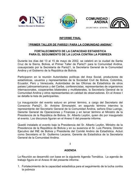 INFORME FINAL âPRIMER TALLER DE PARIS21 PARA LA ...