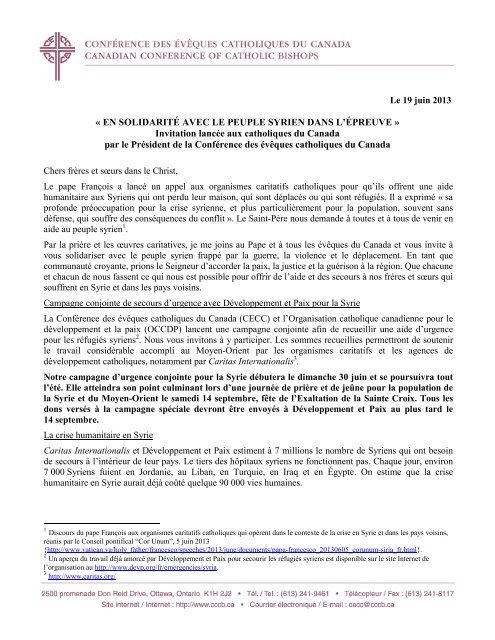 Lettre D Invitation Du Cecc Aux Catholiques Du Canada