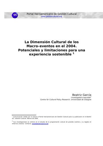 La Dimensión Cultural de los Macro-eventos en el 2004 ...